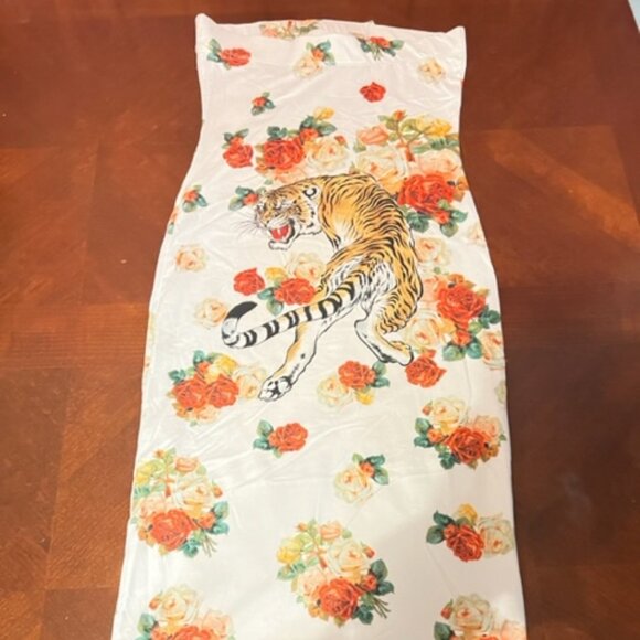 Tiger Print Floral  Dress Miroh Strapless‎ Tube Soft Stretch Midi women fashion - Picture 6 of 7